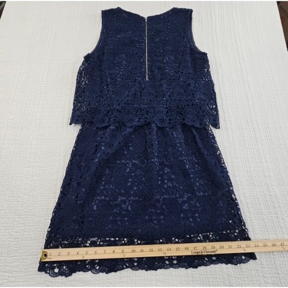 J Gee Tiered Eyelet Lace Dress Women’s XL Navy Blue Sleeveless Lined EUC VTG - Picture 12 of 14
